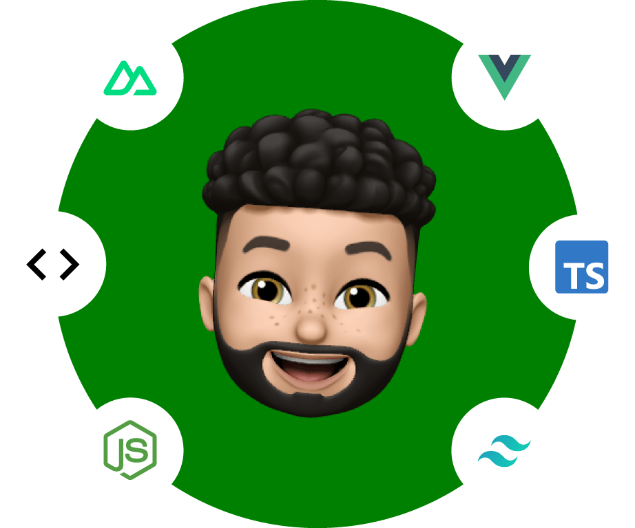 Memoji on a green circle surrounded by all the technologies used
